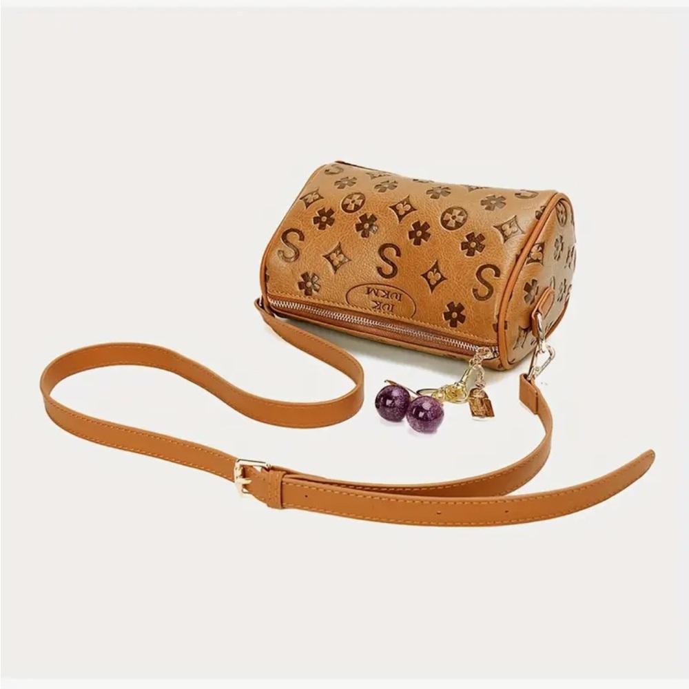 Carmel Monogram Barrel Crossbody Bag Purple Cherry Charm NIP - Picture 7 of 14